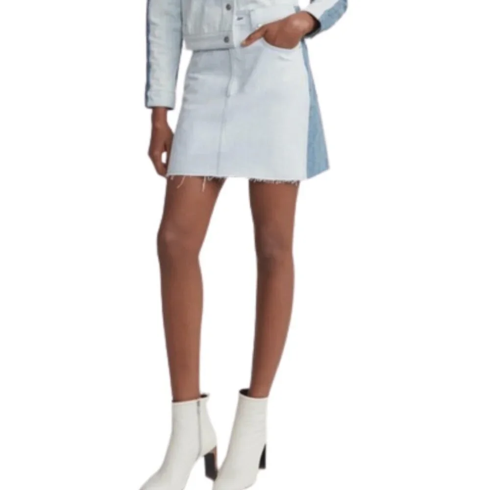 NWT Rag & Bone Moss Raw Hem Denim Mini Skirt in Double Blues
